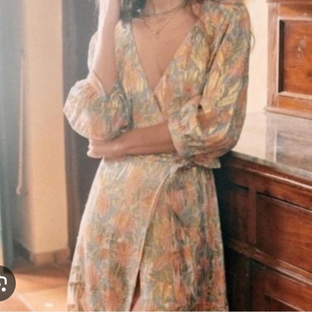 Sezane Orchidee Long Sleeve Dress in Cream and Pink